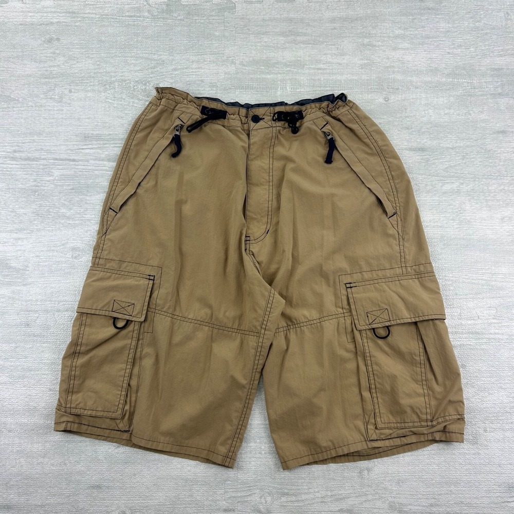 Vintage Y2K Plugg Cargo Shorts Size Medium Tan Utility‎ Outdoor Skater Baggy
